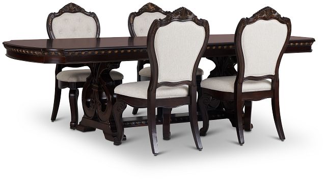 Vigo Dark Tone Rect Table & 4 Upholstered Chairs
