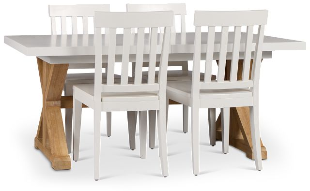 Nantucket Two-tone White Trestle Table & 4 White Chairs