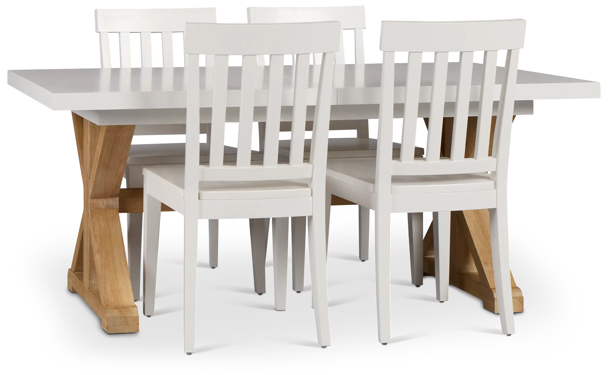 Nantucket Two-tone White Trestle Table & 4 White Chairs Nantucket Two-tone White Trestle Table & 4 White Chairs