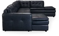 Rowan Navy Leather U-shaped Sectional W/ Right Bumper