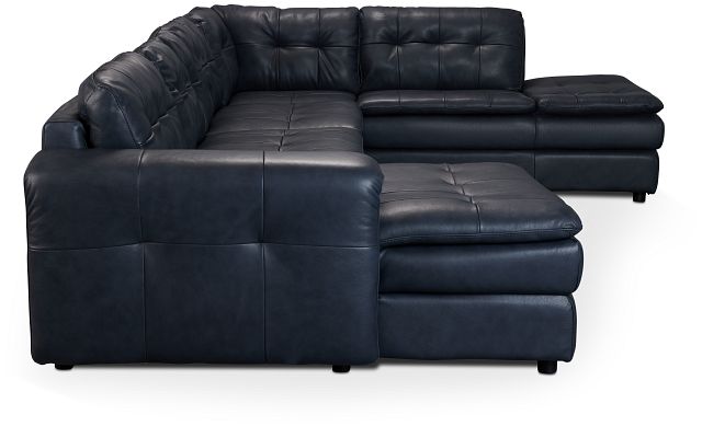 Rowan Navy Leather U-shaped Sectional W/ Right Bumper