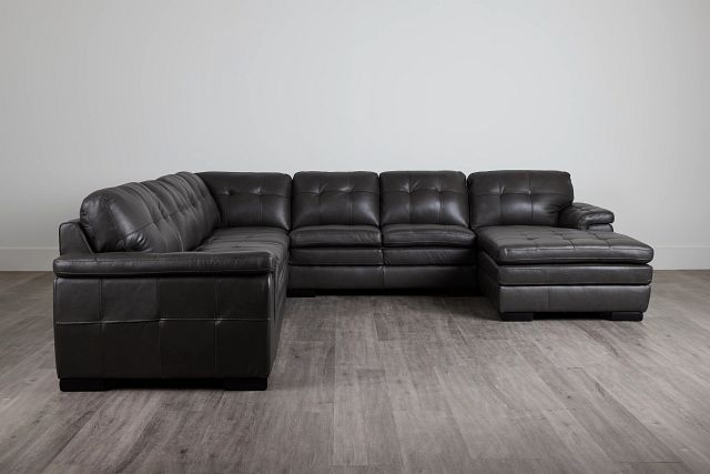 Braden Dark Gray Leather Large Right Chaise Sectional