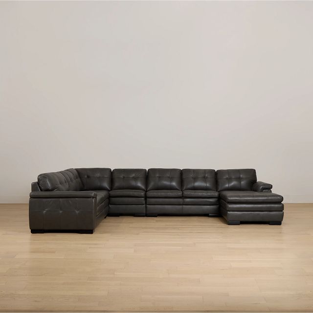 Braden Dark Gray Leather Large Right Chaise Sectional