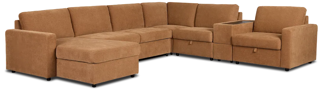Addie Brown Fabric Medium Left Chaise Sleeper Sectional With Console