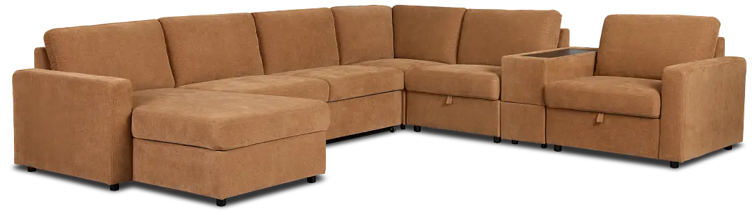 Addie Brown Fabric Medium Left Chaise Sleeper Sectional With Console Addie Brown Fabric Medium Left Chaise Sleeper Sectional With Console