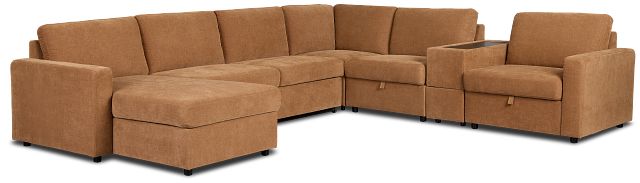 Addie Brown Fabric Medium Left Chaise Sleeper Sectional With Console
