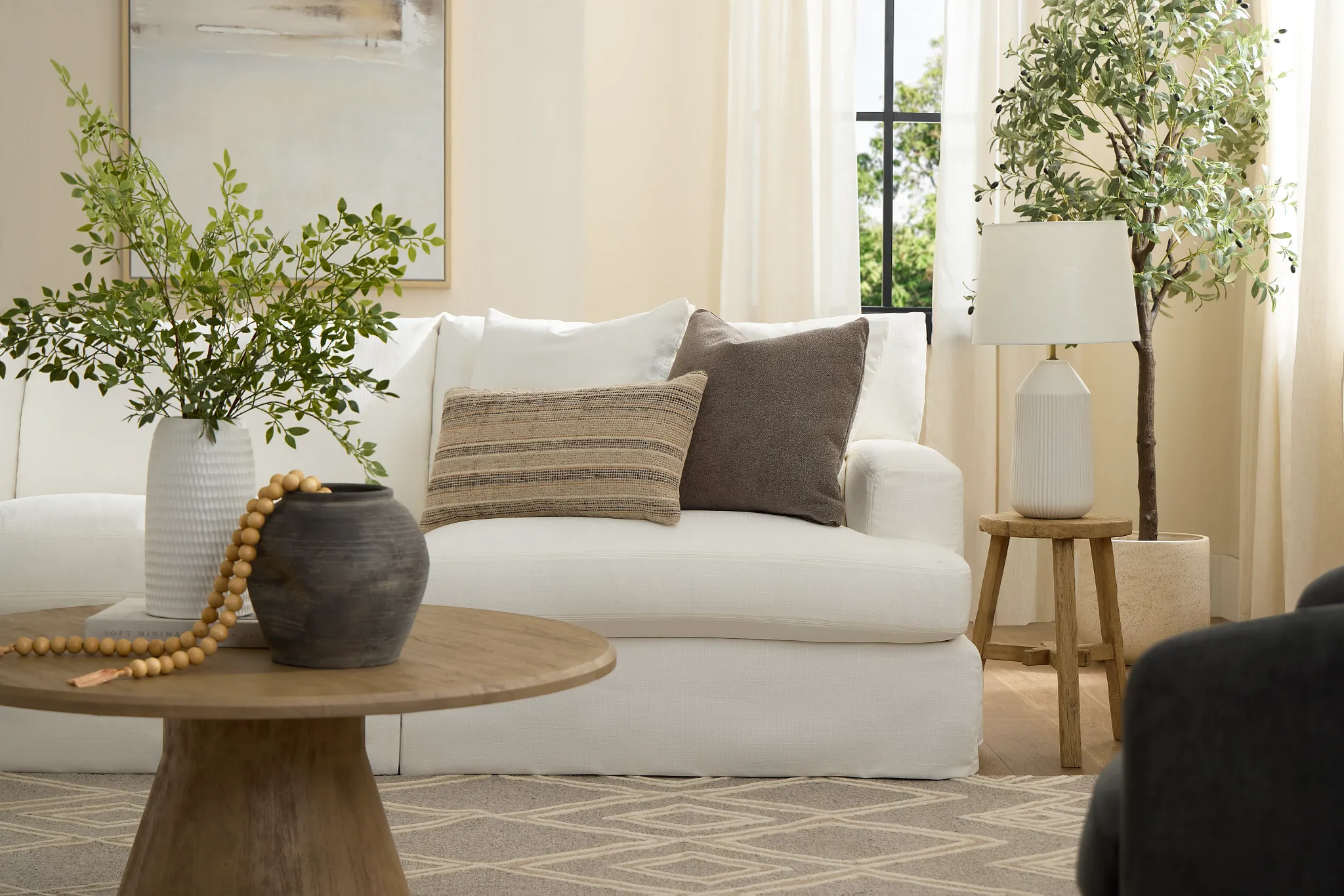 Marren White Fabric Large Two-arm Sectional