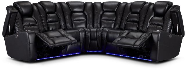 Troy Black Micro Small Dual Power Reclining Two-arm Sectional