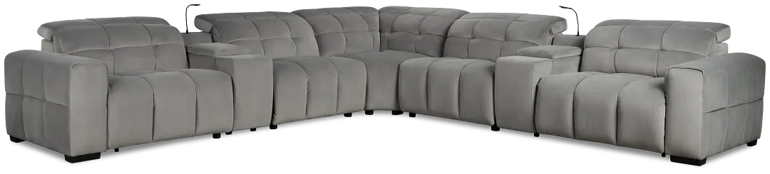 Gemma Light Gray Velvet Large Right Chaise Power Reclining Sectional