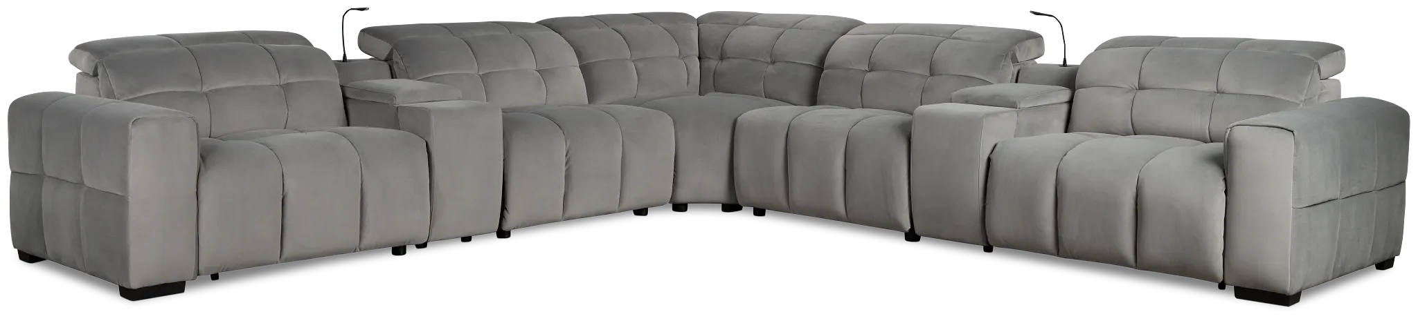 Gemma Light Gray Velvet Large Right Chaise Power Reclining Sectional