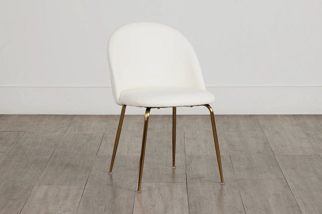 Capri White Micro Upholstered Side Chair W/ Gold Legs