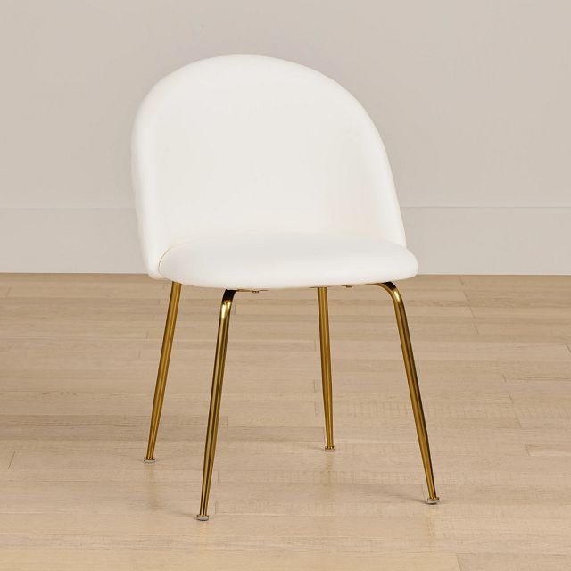 Capri White Micro Upholstered Side Chair W/ Gold Legs