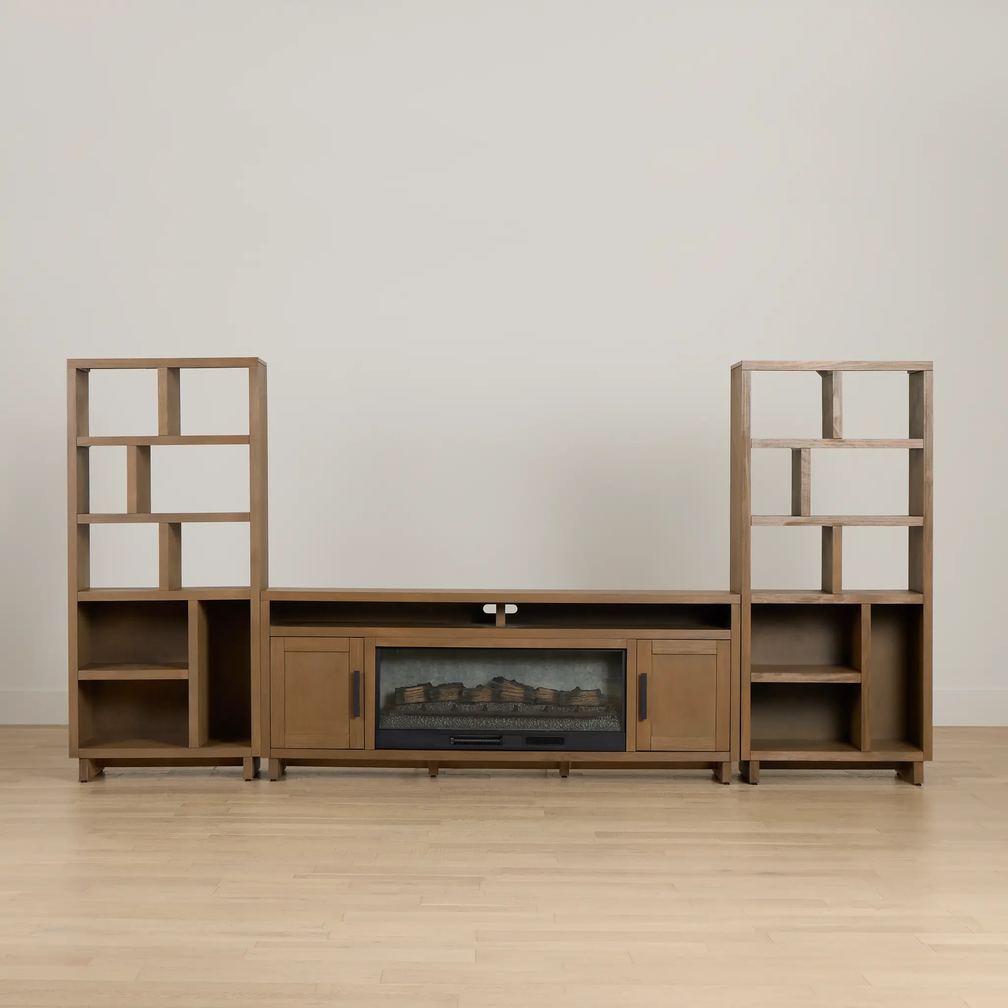 Richmond Light Tone 80" Open Pier Entertainment Wall With Fireplace Richmond Light Tone 80" Open Pier Entertainment Wall With Fireplace