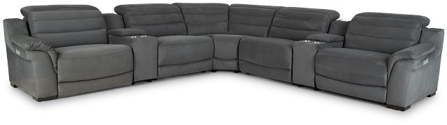 Sentinel Dark Gray Micro Large Dual Power Sectional With Music Console