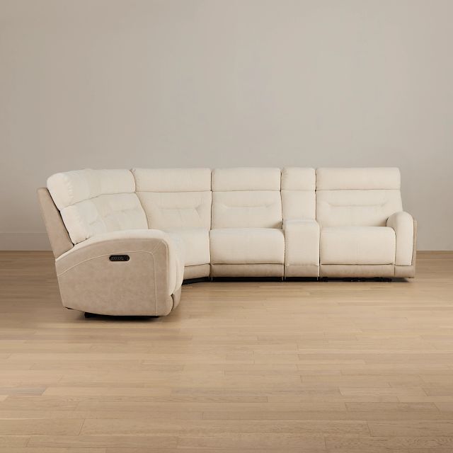 Travis Light Beige Fabric Medium Triple Power 2-arm Sectional