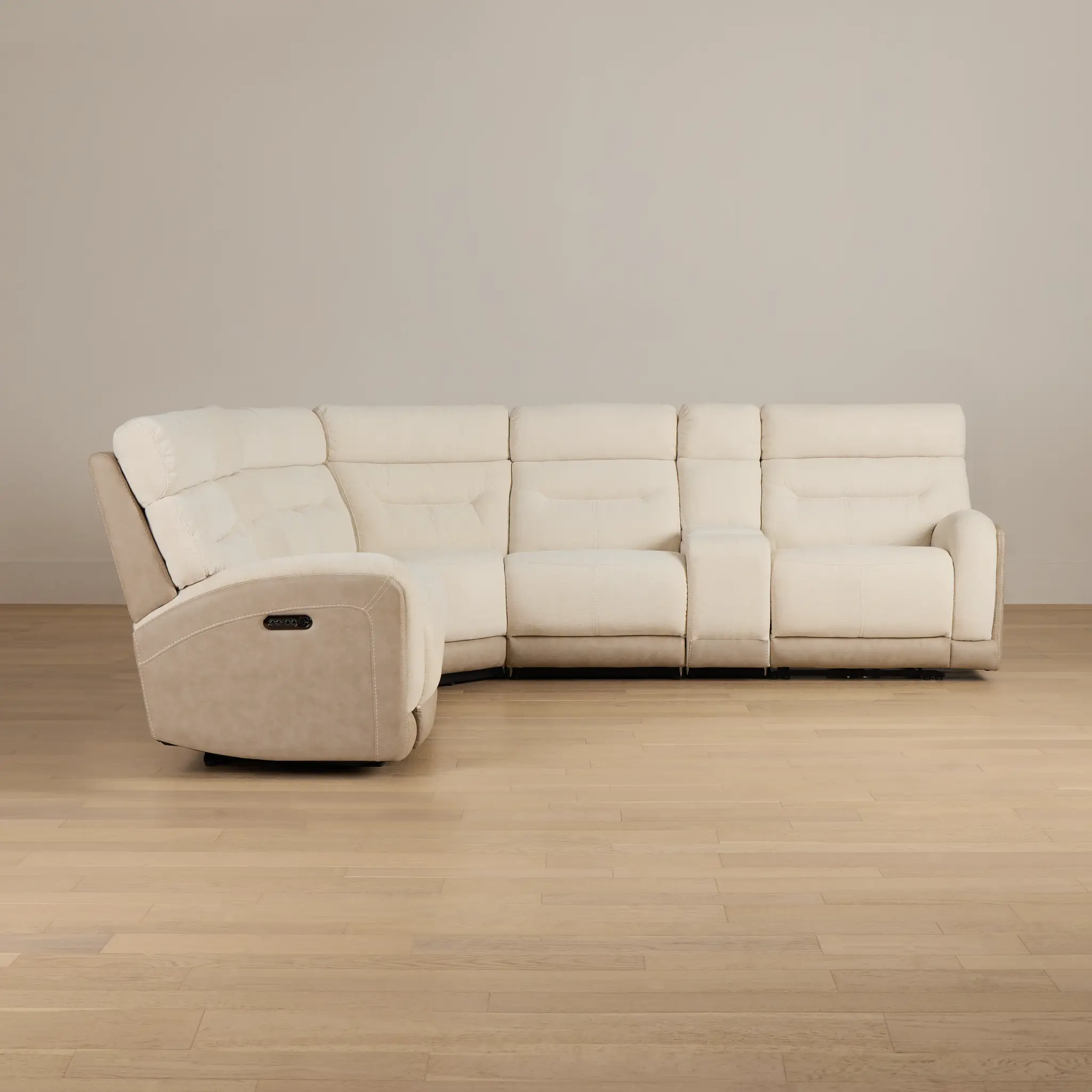 Travis Light Beige Fabric Medium Triple Power 2-arm Sectional Travis Light Beige Fabric Medium Triple Power 2-arm Sectional