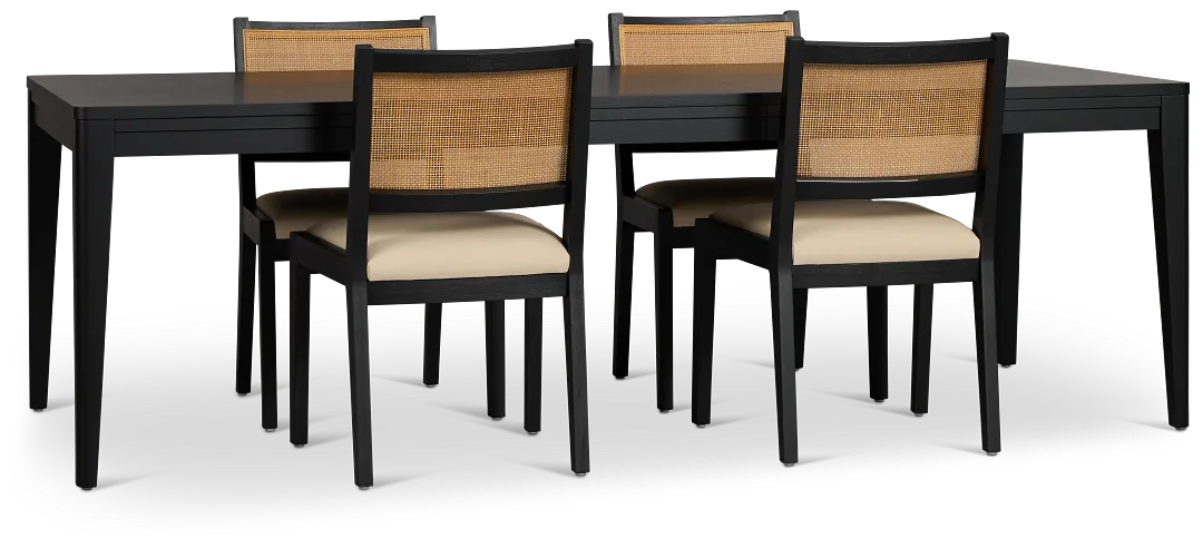 Pacific Black Rectangular Table & 4 Upholstered Chairs