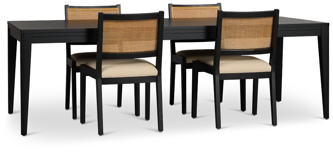 Pacific Black Rectangular Table & 4 Upholstered Chairs Pacific Black Rectangular Table & 4 Upholstered Chairs