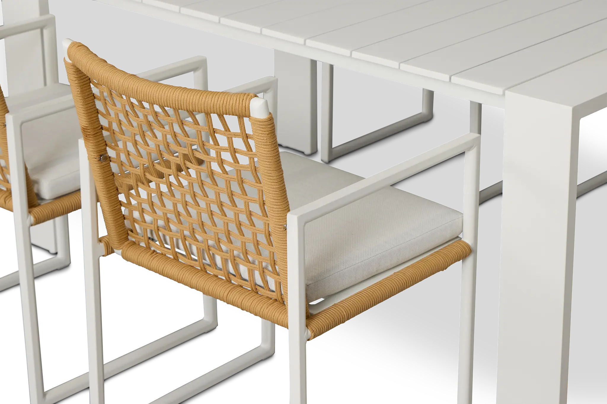 Sunrise White 65" Rectangular Table & 4 Aluminum Arm Chairs Sunrise White 65" Rectangular Table & 4 Aluminum Arm Chairs