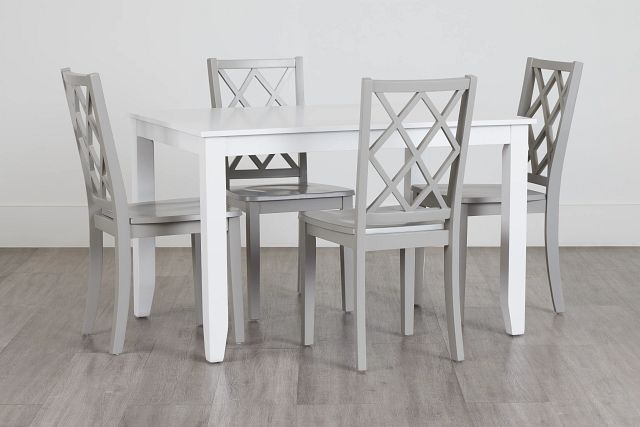 Edgartown White Rect Table & 4 Light Gray Wood Chairs (0)