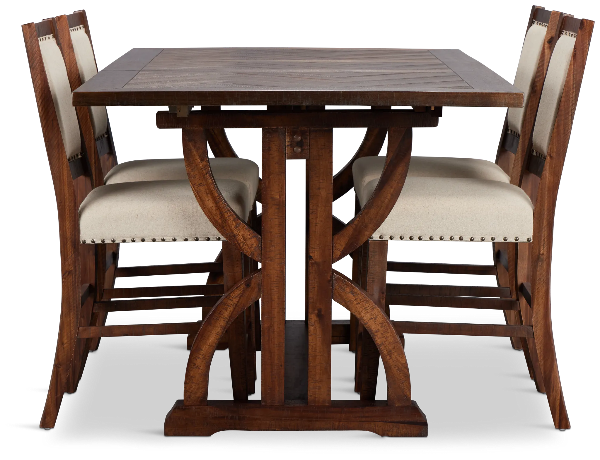 Joplin Dark Tone Extension High Table & 4 Upholstered Barstools