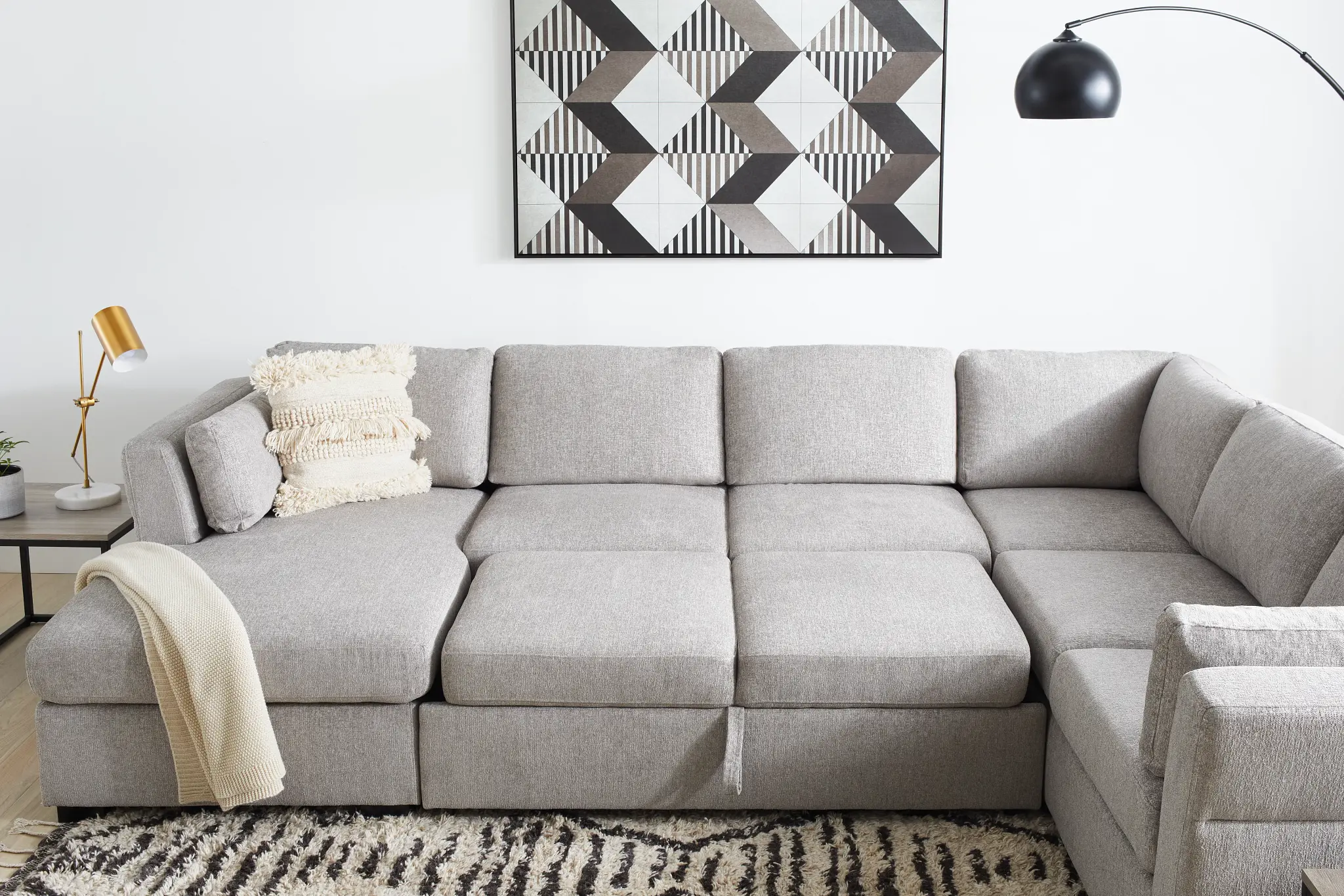 Amber Light Gray Fabric Large Left Chaise Storage Sleeper Sectional Amber Light Gray Fabric Large Left Chaise Storage Sleeper Sectional