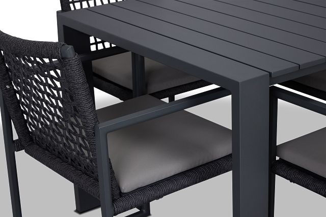 Sunrise Dark Gray 35" Square Table & 4 Aluminum Arm Chairs