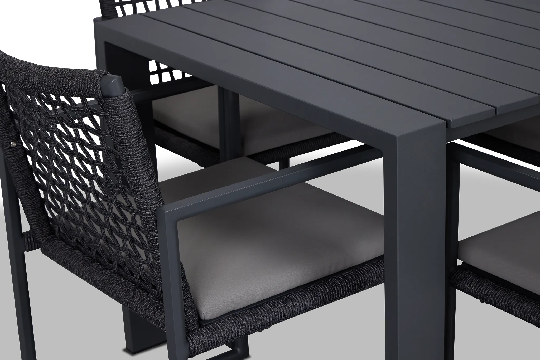 Sunrise Dark Gray 35" Square Table & 4 Aluminum Arm Chairs