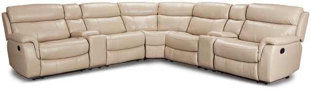 Graham Light Beige Lthr/vinyl Large Two-arm Manually Reclining Sectional