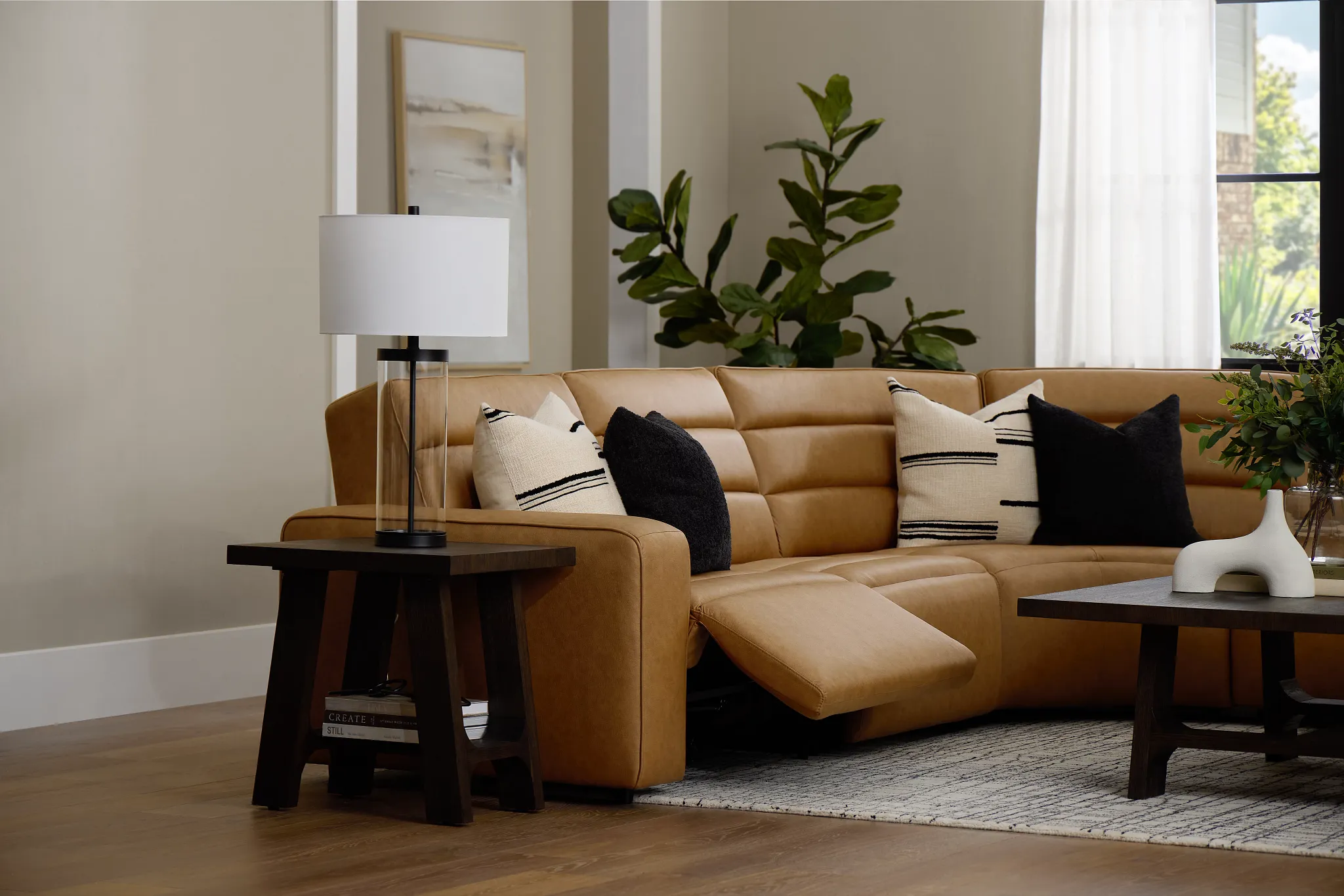 Sawyer Light Brown Micro Small Dual Power Reclining Two-arm Sectional