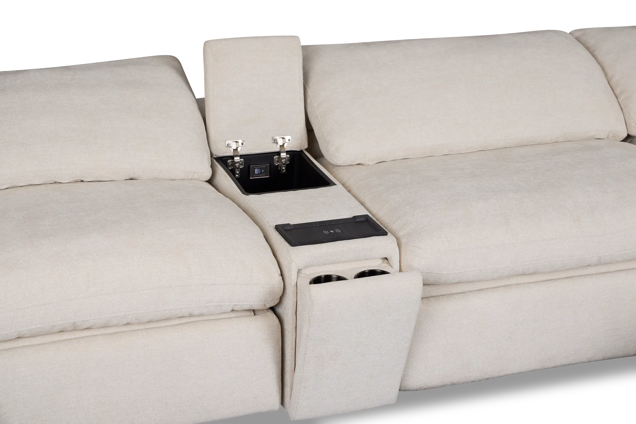 Drift Light Beige Fabric Small Dual Power Right Bumper Sectional