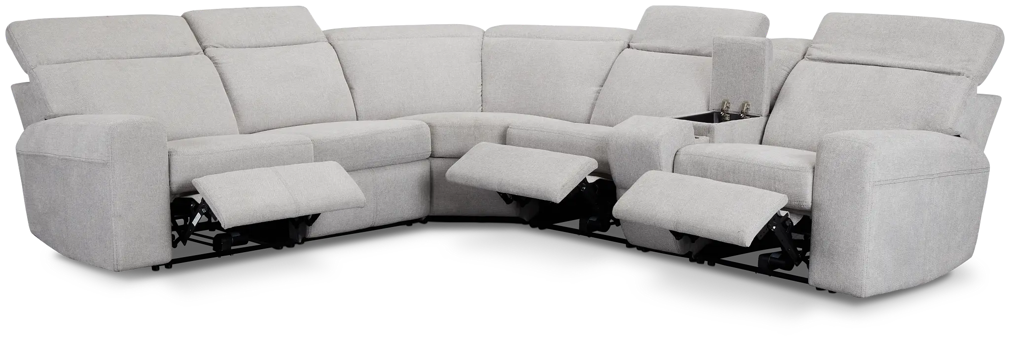 Callum Light Gray Fabric Medium 2-arm Triple Reclining Sectional Callum Light Gray Fabric Medium 2-arm Triple Reclining Sectional