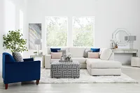 Doric Blue Fabric Accent Ottoman