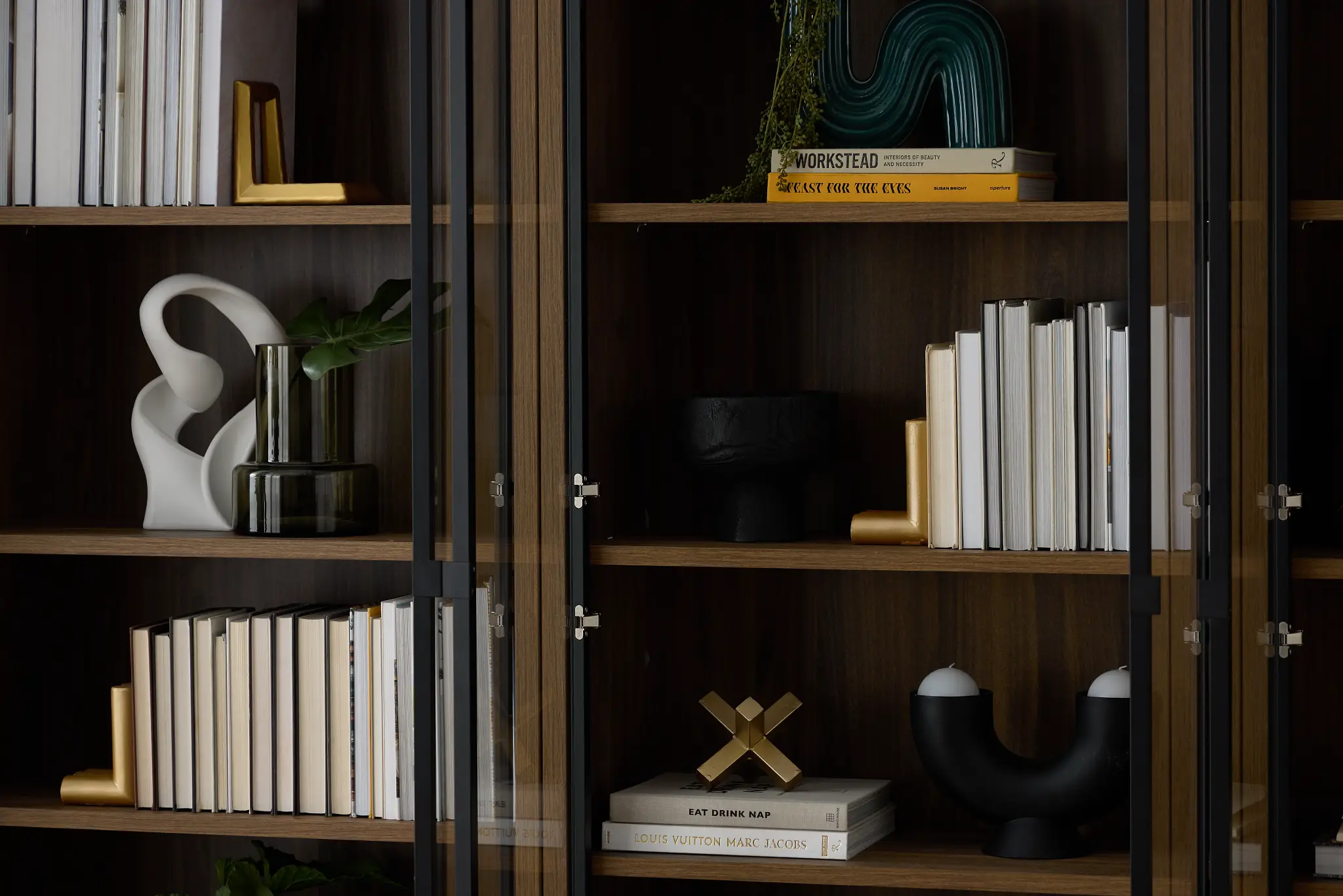 Trento Mid Tone Glass Small Door Bookcase Wall Trento Mid Tone Glass Small Door Bookcase Wall