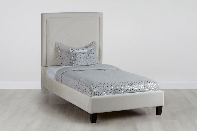 Collin Beige Velvet Platform Bed