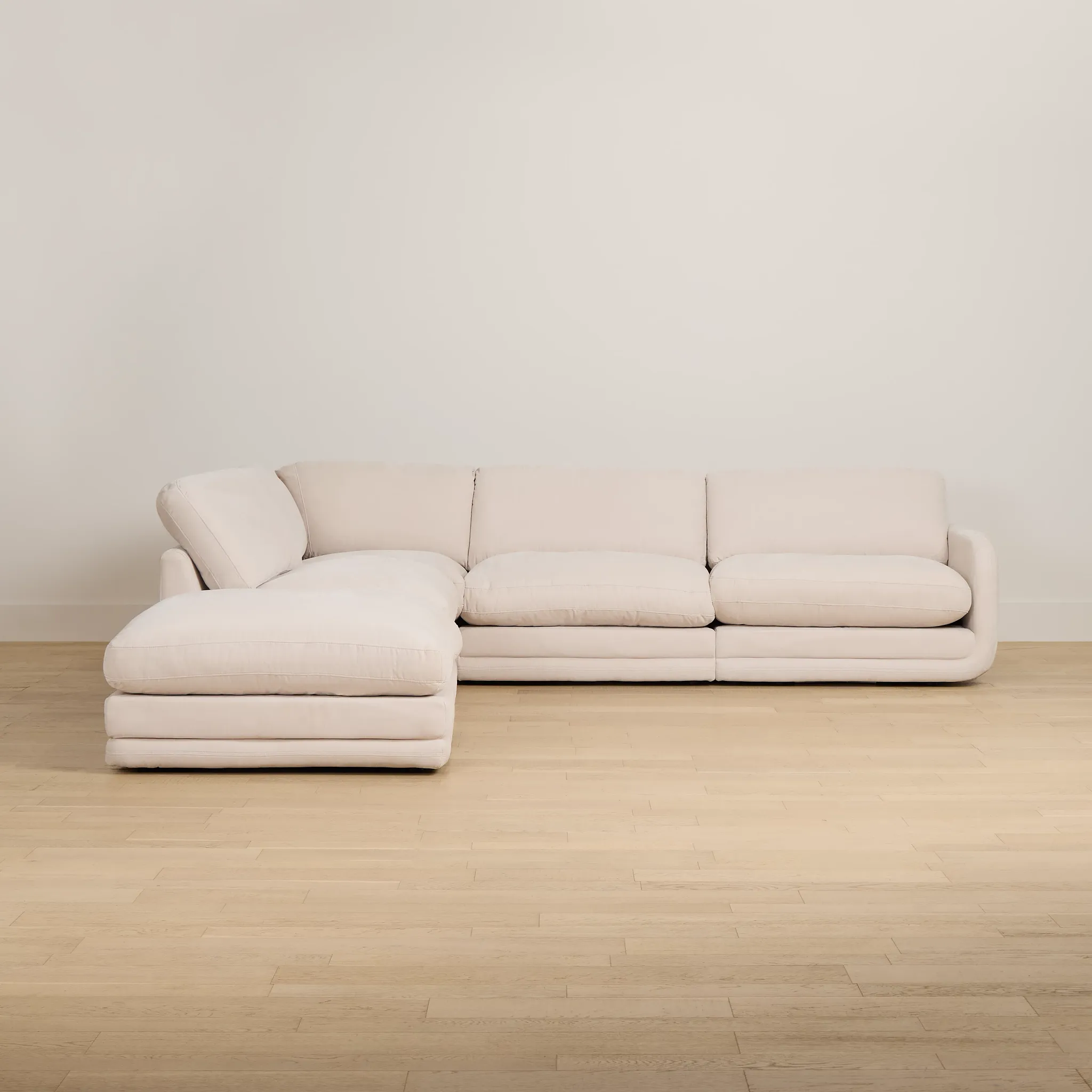 Jules Ivory Velvet 5-piece Left Facing Bumper Sectional