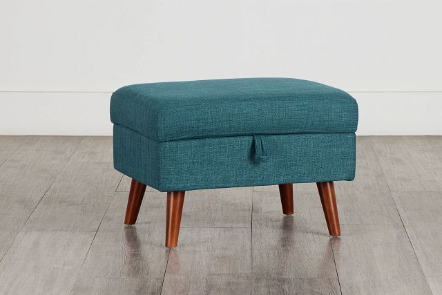 Raya Dark Teal Fabric Storage Ottoman