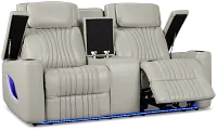 Nova Light Gray Lthr/vinyl Power Reclining Console Loveseat W/ Massage