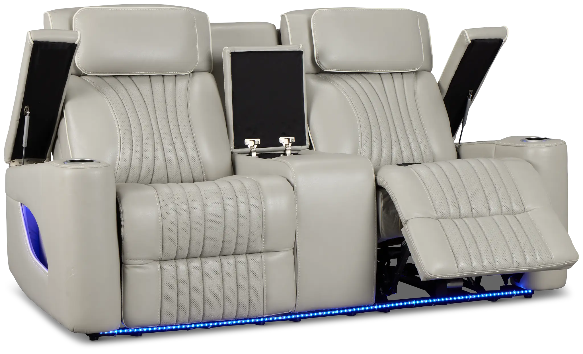 Nova Light Gray Lthr/vinyl Power Reclining Console Loveseat W/ Massage Nova Light Gray Lthr/vinyl Power Reclining Console Loveseat W/ Massage