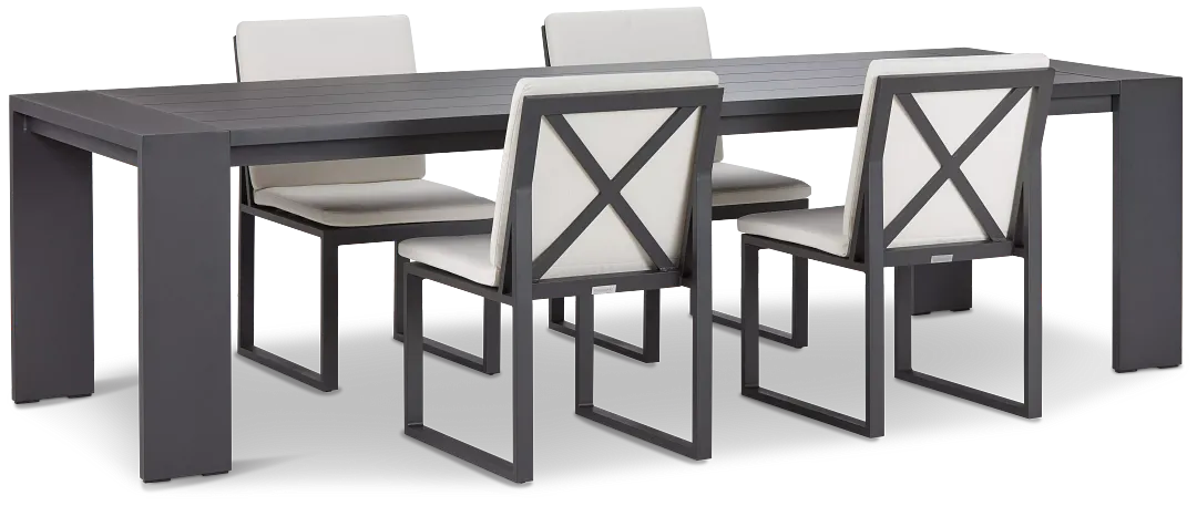 Linear Dark Gray White 110" Aluminum Table & 4 Cushioned Side Chairs
