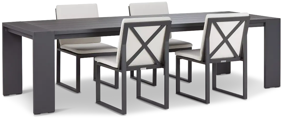 Linear Dark Gray White 110" Aluminum Table & 4 Cushioned Side Chairs Linear Dark Gray White 110" Aluminum Table & 4 Cushioned Side Chairs
