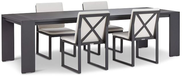 Linear Dark Gray White 110" Aluminum Table & 4 Cushioned Side Chairs