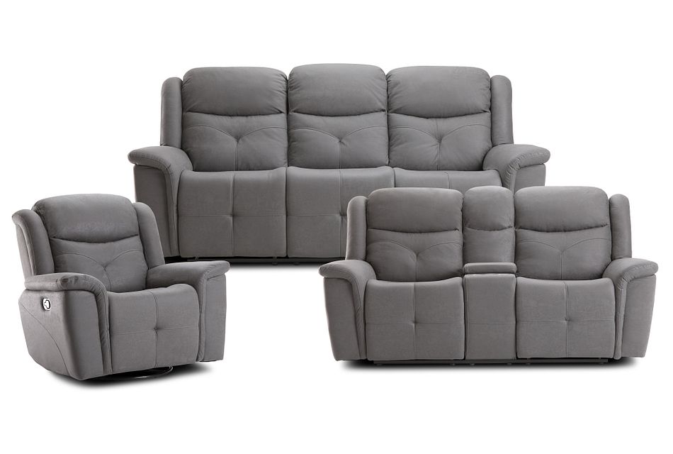 Calvin Light Gray Micro Manually Reclining Living Room