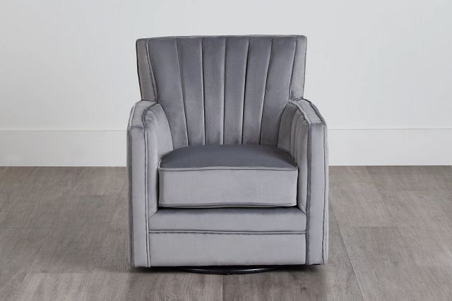 Loden Gray Velvet Swivel Accent Chair
