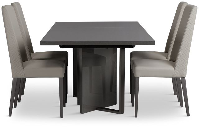 Oslo Gray Extension Rectangular Table & 4 Upholstered Chairs