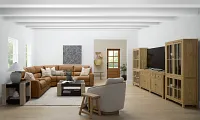 Summit Light Brown Lthr/vinyl Medium Triple Power 2-arm Sectional
