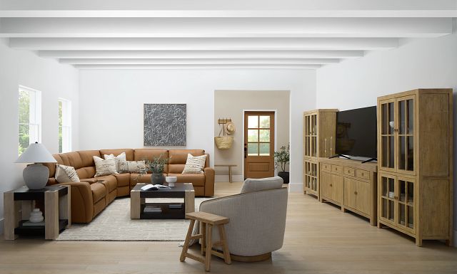 Summit Light Brown Lthr/vinyl Medium Triple Power 2-arm Sectional