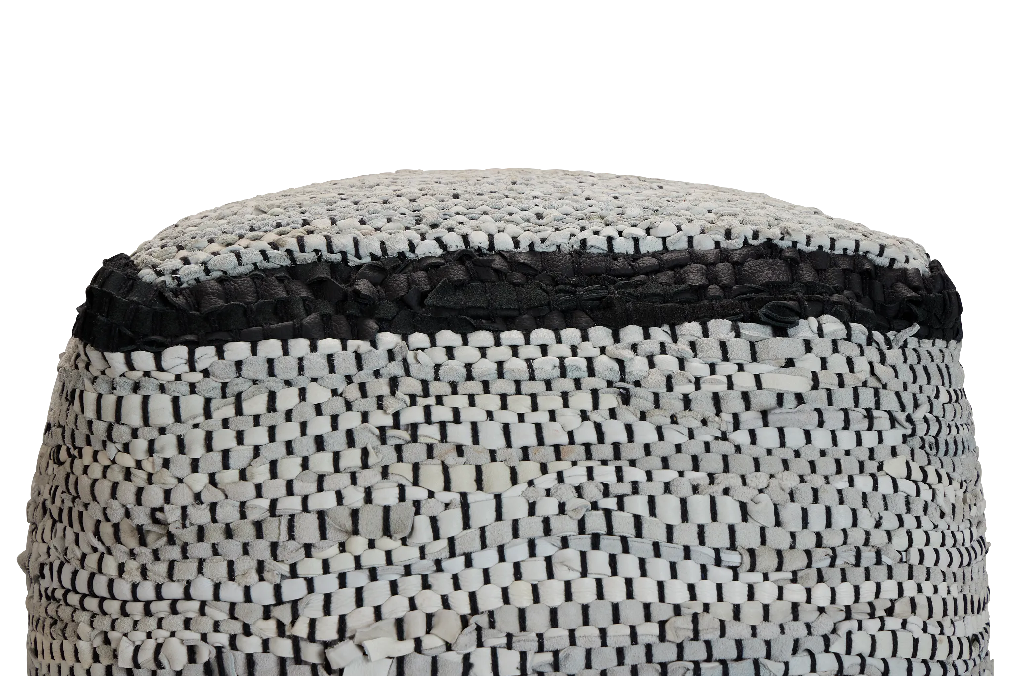 Ash Black Leather Accent Pouf