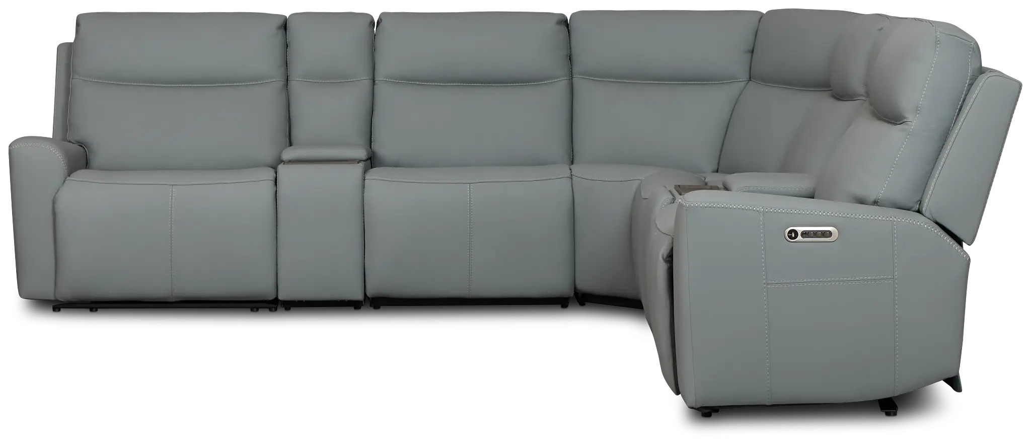 Flexsteel Sterling Blue Lthr/vinyl Large Dual Power Reclining Two-arm Sectional Flexsteel Sterling Blue Lthr/vinyl Large Dual Power Reclining Two-arm Sectional