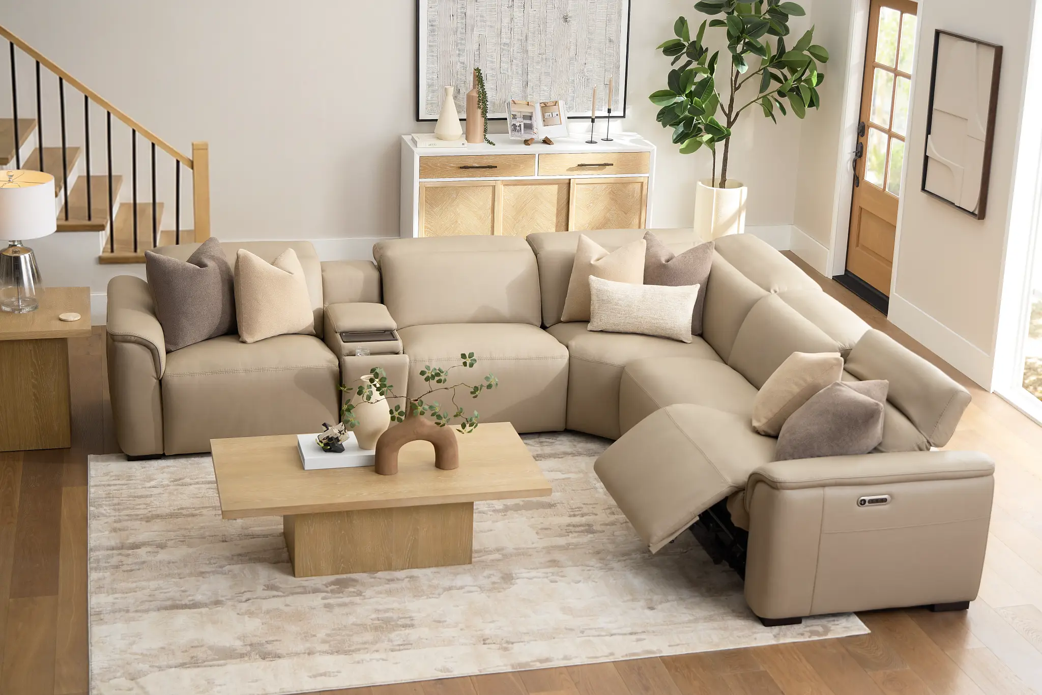 Flexsteel Brodie Taupe Lthr/vinyl Medium Triple Power 2-arm Sectional Flexsteel Brodie Taupe Lthr/vinyl Medium Triple Power 2-arm Sectional